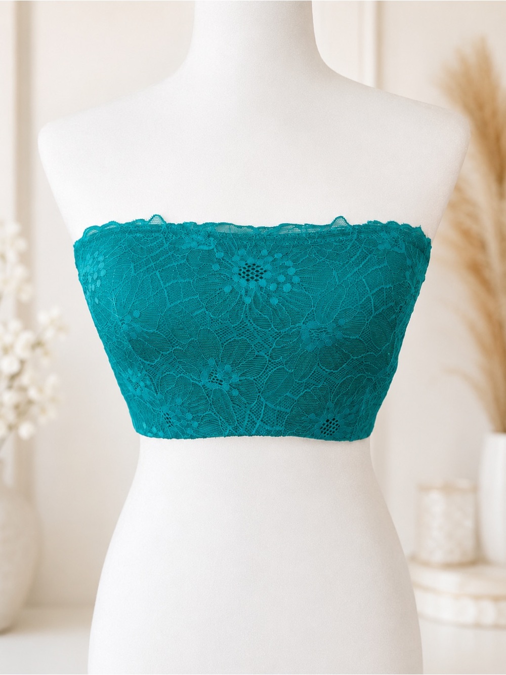 Victoria's Secret Teal Floral Lace Strapless Bandeau